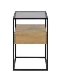 Skleněný noční stolek Randolf, Černá, dřevo, Š 40 cm, V 60 cm