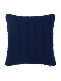 Gebreide kussenhoes Caleb met kabelpatroon, 100% katoen, Blauw, 40 x 40 cm