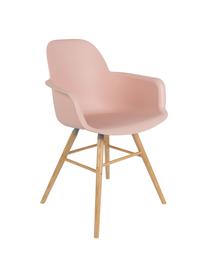 Silla con reposabrazos Albert Kuip, Asiento: 100% polipropileno, Patas: madera de fresno, Asiento: rosa Patas: madera de fresno, An 59 x Al 82 cm