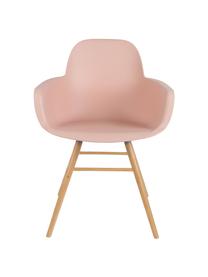 Silla con reposabrazos Albert Kuip, Asiento: 100% polipropileno, Patas: madera de fresno, Asiento: rosa Patas: madera de fresno, An 59 x Al 82 cm