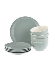 Súprava tanierov Darby pre 4 osoby, 12 dielov, Porcelán New Bone China, Zelená, lomená biela, Súprava s rôznymi veľkosťami