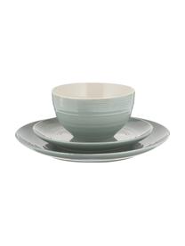 Set stoviglie con superficie strutturata Darby 12 pz, New bone china, Verde, bianco latteo, Set in varie misure