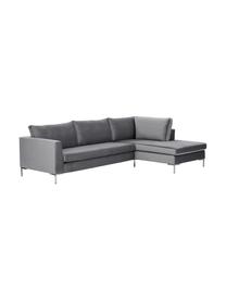 Samt-Ecksofa Luna, Bezug: Samt (Polyester) 80.000 S, Gestell: Massives Buchenholz, Samt Dunkelgrau, Silber, B 280 x T 184 cm