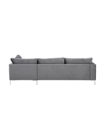 Samt-Ecksofa Luna, Bezug: Samt (Polyester) 80.000 S, Gestell: Massives Buchenholz, Samt Dunkelgrau, Silber, B 280 x T 184 cm