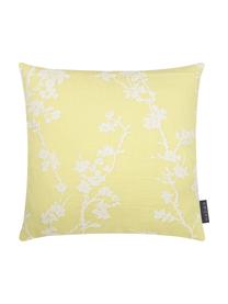 Kussenhoes Jasmin met bloemenmotief, Weeftechniek: jacquard, Geel, wit, 40 x 40 cm