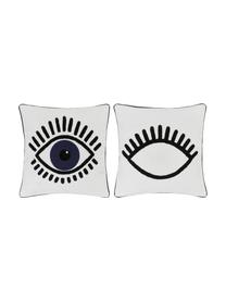 Set 2 federe arredo con motivo occhio, 100% cotone, Bianco, nero, blu, Larg. 45 x Lung. 45 cm