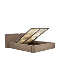 Cama tapizada Lennon, con espacio de almacenamiento, Tapizado: 100% poliéster Alta resis, Estructura: madera de pino maciza con, Patas: madera con certificado FS, Tejido gris pardo, An 180 x L 200 cm
