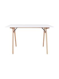 Scrivania con piano bianco Vojens, Piano d'appoggio: pannello di fibra a media, Gambe: legno albero della gomma, Legno, bianco, Larg. 120 x Prof. 60 cm