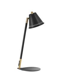 Retro bureaulamp Pine, Lampenkap: metaal, Lampvoet: metaal, Zwart, goudkleurig, 15 x 47 cm