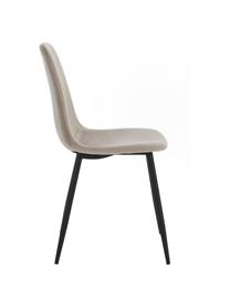 Mesa de comedor redonda con sillas de terciopelo Gilda, Ø 110 cm, Tapizado: terciopelo (100% poliéste, Patas: metal con pintura en polv, Tablero: fibras de densidad media,, Patas: metal con pintura en polv, Terciopelo beige, madera oscura, Ø 110 x Al 75 cm