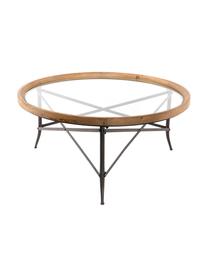 Mesa de centro Lotte, Tablero: Madera de abeto, Cristal , Patas: Hierro, Natural, negro, Ø 100 x Al 46 cm