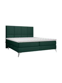 Zamatová boxspring posteľ s úložným priestorom Cube, Zelená, 140 x 200 cm, tvrdosť H2