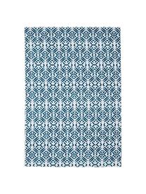 Waterafstotende placemats Fishbone, 2 stuks, Polyester, Wit, blauwtinten, B 33 x L 48 cm