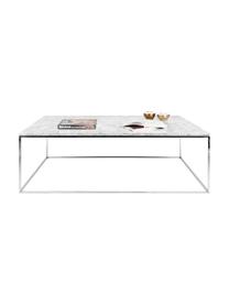 Marmeren salontafel Gleam, Tafelblad: marmer, Frame: verchroomd staal, Tafelblad: gemarmerd wit. Frame: chroomkleurig, 120 x 40 cm