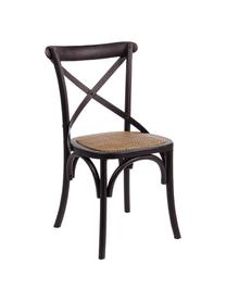 Silla de madera Cross, estilo rústico, Estructura: madera de olmo pintado, Asiento: ratán, Negro, An 42 x F 46 cm