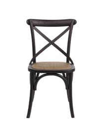 Sedia in stile country Cross, Struttura: legno di olmo, verniciato, Seduta: rattan, Nero, Larg. 42 x Alt. 46 cm