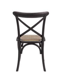 Silla de madera Cross, estilo rústico, Estructura: madera de olmo pintado, Asiento: ratán, Negro, An 42 x F 46 cm