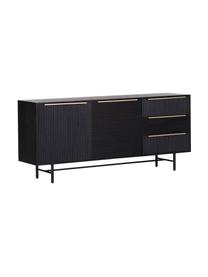 Acaciahouten dressoir Mamba met geribde front, Frame: gelakt acaciahout, Poten: gelakt metaal, Zwart, B 175 cm x H 77 cm