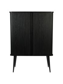 Credenza alta con anta scorrevole e fronte scanalato Barbier, Ripiani: vetro temperato, Nero, Larg. 100 x Alt. 140 cm