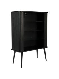 Dressoir Barbier in Retro Design met schuifdeuren, Frame: MDF met eikenhoutfineer, Zwart, 100 x 140 cm