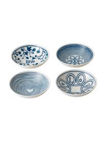 Gemusterte Dipschalen Love in Weiß/Blau, 4er-Set, Porzellan, Elfenbein, Kobaltblau, Ø 14 x H 4 cm