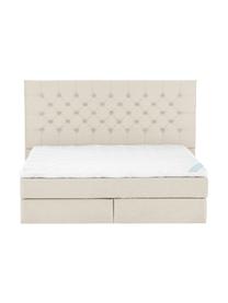 Premium Boxspringbett Phoebe, Matratze: 7-Zonen-Taschenfederkern , Füße: Massives Buchenholz, lack, Beige, 140 x 200 cm