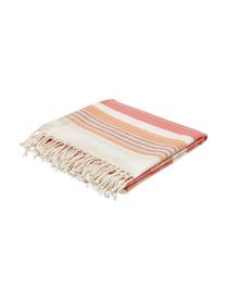 Fouta rayé à franges Green Life, 100 % coton, Rose bonbon, orange, blanc, larg. 100 x long. 190 cm