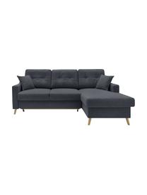 Sofa narożna z funkcją spania i miejscem do przechowywania Sweden, Tapicerka: poliester, Nogi: drewno naturalne, Antracytowy, S 224 x G 149 cm