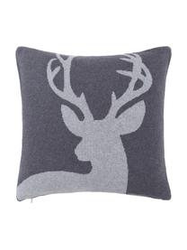 Federa arredo fatta a maglia con motivo cervo Antler, 100% cotone, Grigio scuro, grigio chiaro, Larg. 40 x Lung. 40 cm