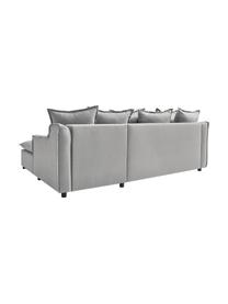 Divano letto angolare in tessuto grigio chiaro con contenitore Mona, Rivestimento: 100% poliestere idrorepel, Struttura: legno, truciolato, Piedini: plastica, Grigio chiaro, Larg. 230 x Prof. 170 cm