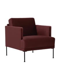 Fluwelen fauteuil Fluente in roodbruin met metalen poten, Bekleding: fluweel (hoogwaardig poly, Frame: massief grenenhout, Poten: gepoedercoat metaal, Bordeauxrood, B 74 x D 85 cm