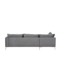 Samt-Ecksofa Luna in Dunkelgrau mit Metall-Füßen, Bezug: Samt (Polyester) Der hoch, Gestell: Massives Buchenholz, Füße: Metall, galvanisiert, Samt Dunkelgrau,Gold, B 280 x T 184 cm, Eckteil links