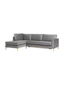 Samt-Ecksofa Luna in Dunkelgrau mit Metall-Füssen, Bezug: Samt (Polyester) Der hoch, Gestell: Massives Buchenholz, Samt Dunkelgrau,Gold, B 280 x T 184 cm, Eckteil links