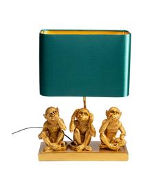 Tafellamp Animal Three Monkey, Lampenkap: polyester, Lampvoet: polyresin, Goudkleurig, groen, B 34 x H 45 cm