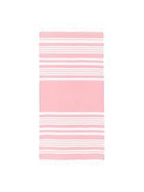 Gestreiftes Hamamtuch Stripy mit Fransenabschluss, 100% Baumwolle
Sehr leichte Qualität, 185 g/m², Pink, Weiss, 95 x 175 cm