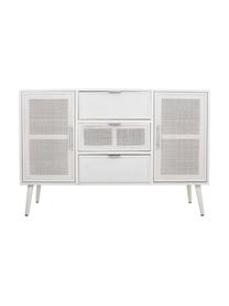 Credenza in legno Cayetana, Piedini: legno di bambù verniciato, Legno di bambù laccato, bianco, argentato, Larg. 120 x Alt. 81 cm