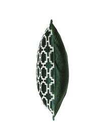 Housse de coussin 45x45 velours brodé Simone, Vert foncé, blanc cassé