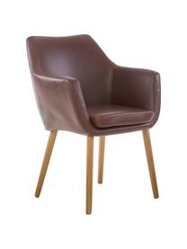 Chaise cuir synthétique pieds en bois Nora, Cuir synthétique brun, pieds brun foncé