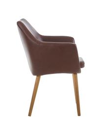 Sedia in similpelle con braccioli Nora, Rivestimento: pelle ecologica (poliuret, Gambe: legno di quercia, Similpelle marrone, gambe marrone scuro, Larg. 56 x Prof. 55 cm