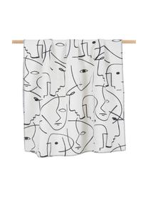 Katoenen plaid Faces met One-line tekening, 85% katoen, 15% polyacryl, Wit, zwart, B 140 x L 200 cm