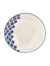 Ensaladera artesanal Ikat, Cerámica, Blanco, azul, Ø 26 x Al 8 cm