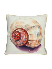 Coussin 45x45 extérieur avec petites perles brodées Snail, Beige, multicolore, larg. 45 x long. 45 cm