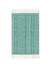 Vloerkleed Afra met grafisch patroon in turquoise-wit, 100% katoen, Turquoise, gebroken wit, B 60 x L 90 cm (maat XXS)