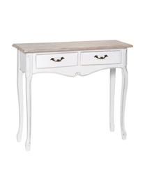 Consolle in legno di paulonia con 2 cassetti Provenza, Maniglie: metallo, Paralume: beige, bianco Base della lampada: bianco opaco Cavo: bianco, Larg. 90 x Prof. 30 cm