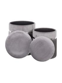 Pouf coffre rond en velours Chest, 2 élém., Gris, couleur argentée, Lot de différentes tailles