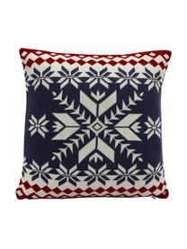 Housse de coussin en tricot Paul, Bleu marine, crème, pourpre