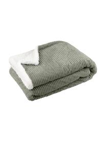 Coperta coccolosa con superficie strutturata e retro soffice Ernest, 100% poliestere, Kaki, bianco, Larg. 130 x Lung. 150 cm