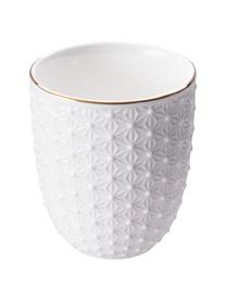 Mugs texturés faits main Nippon, 4 élém., Porcelaine, Blanc avec bord doré, Ø 7 x haut. 7 cm, 160 ml