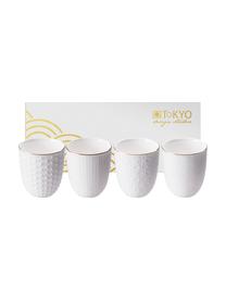 Set de tazas artesanales de porcelana Nippon, 4 pzas., Porcelana, Blanco con borde dorado, Ø 7 x Al 7 cm, 160 ml