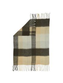 Wollen plaid Check met franjes in bruin/beige, 50% wol, 50% acryl, Beige, bruin, 125 x 150 cm